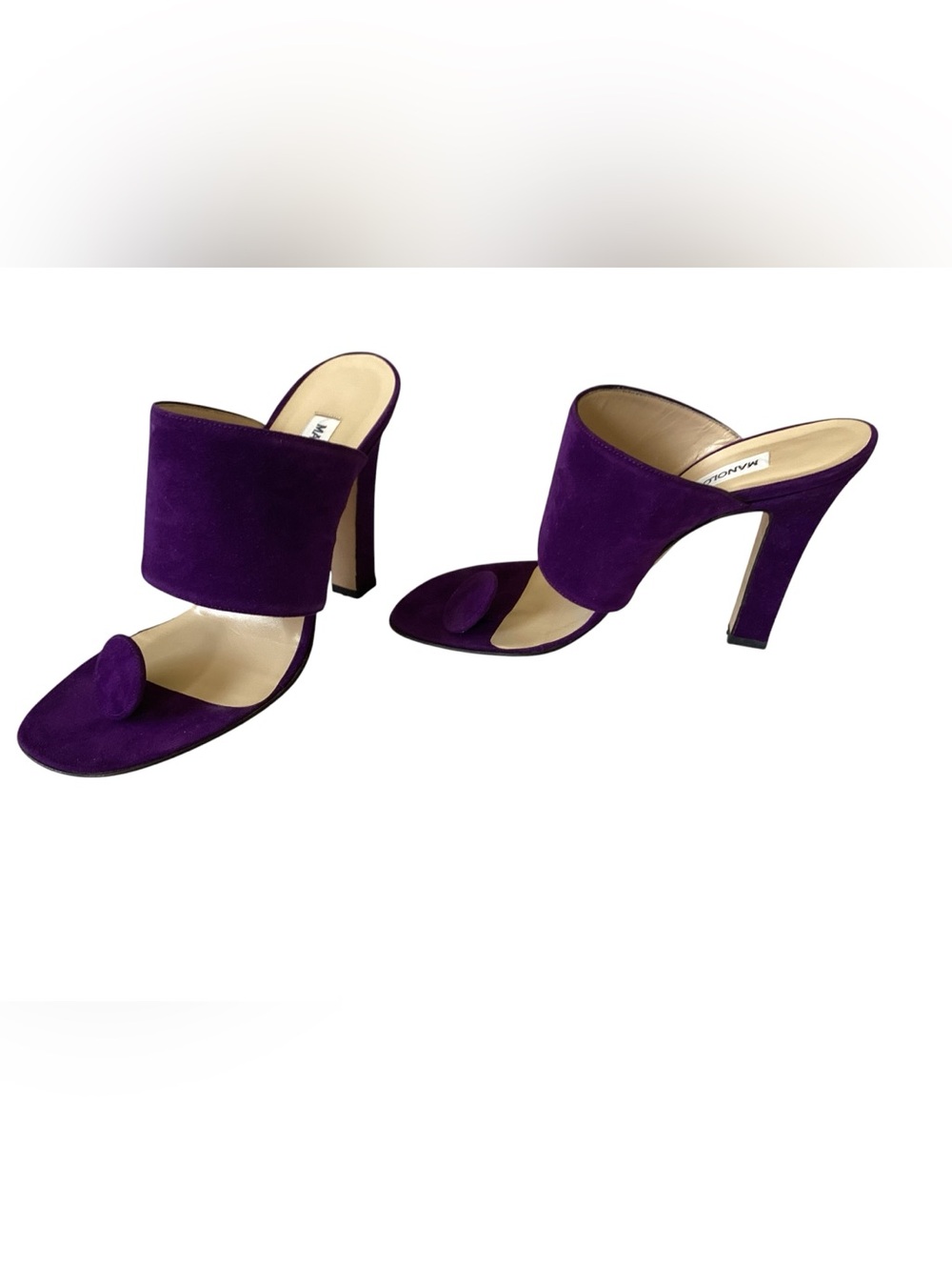 Manolo Blahnik Vintage Leather Purple Suede Open-Toe Mules sz 38 - Picture 8 of 15